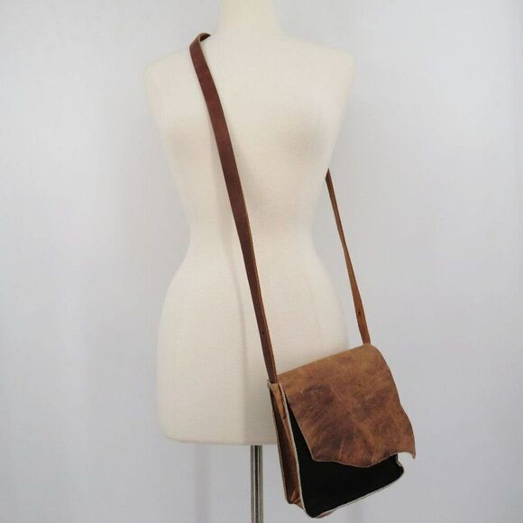 Bimini Bags Boho Brown Cowhide Leather Fur Flap Over Crossbody Wallet Set - Picture 3 of 12